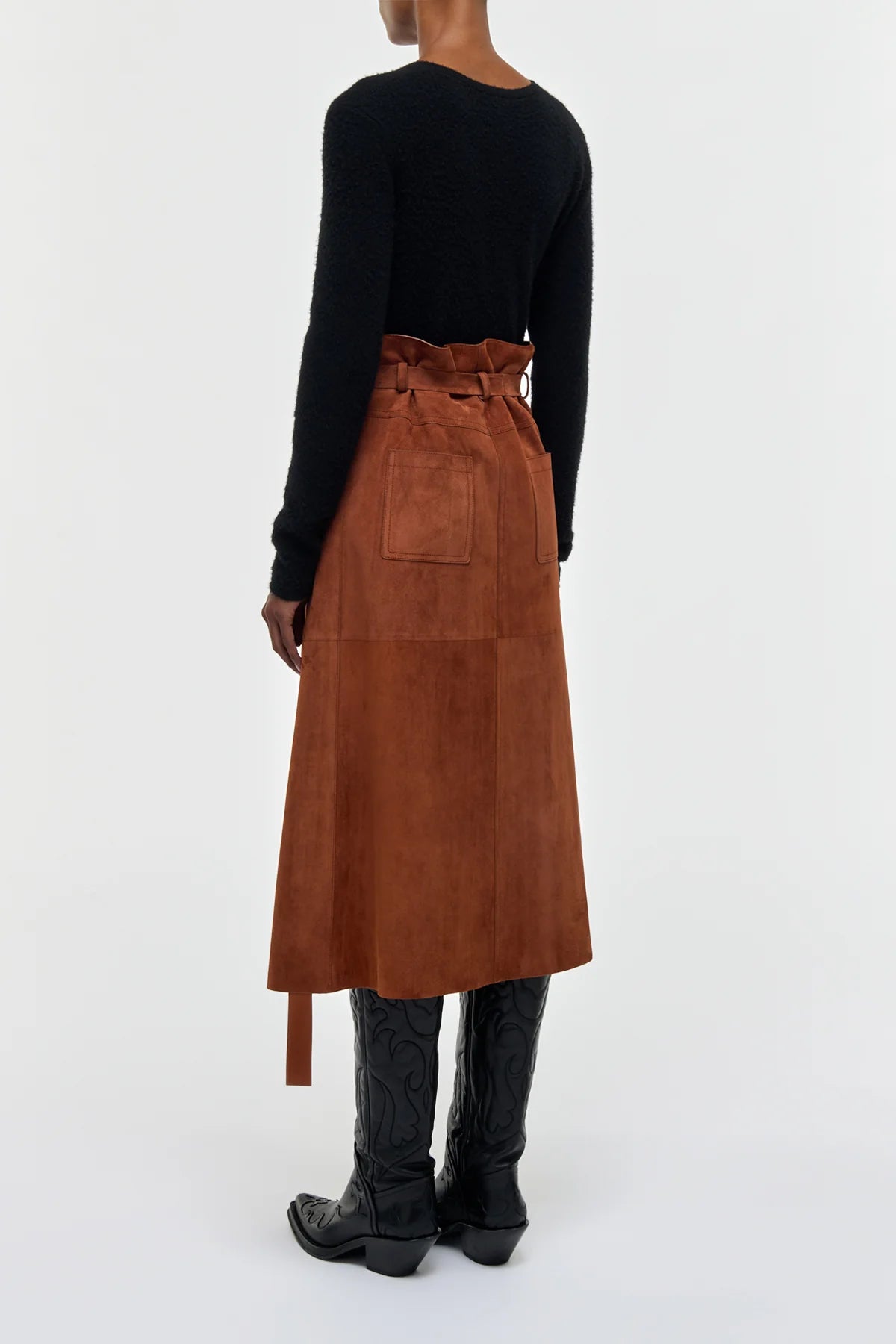 Idalia Wrap Midi Skirt in Cognac Suede