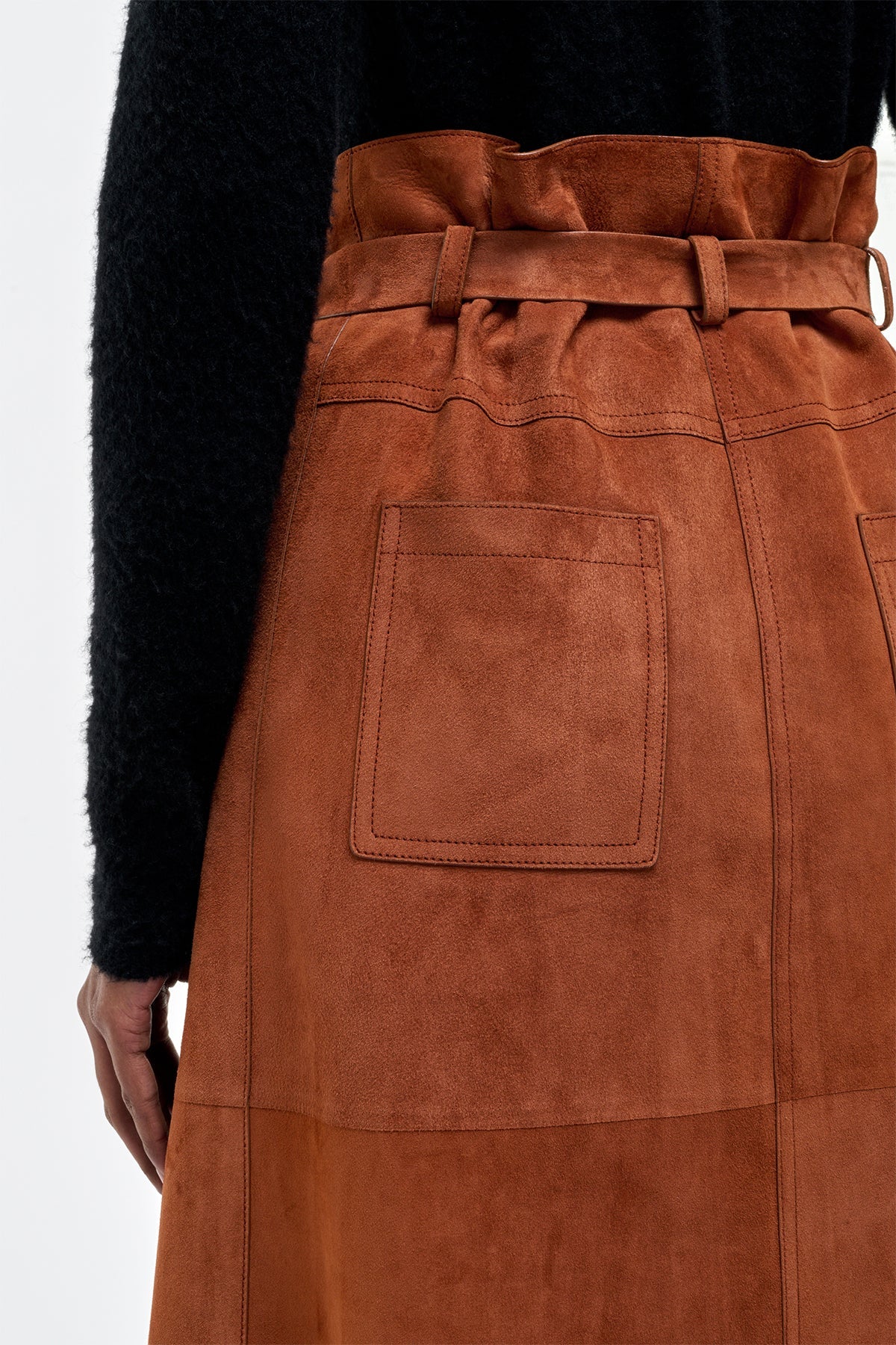 Idalia Wrap Midi Skirt in Cognac Suede