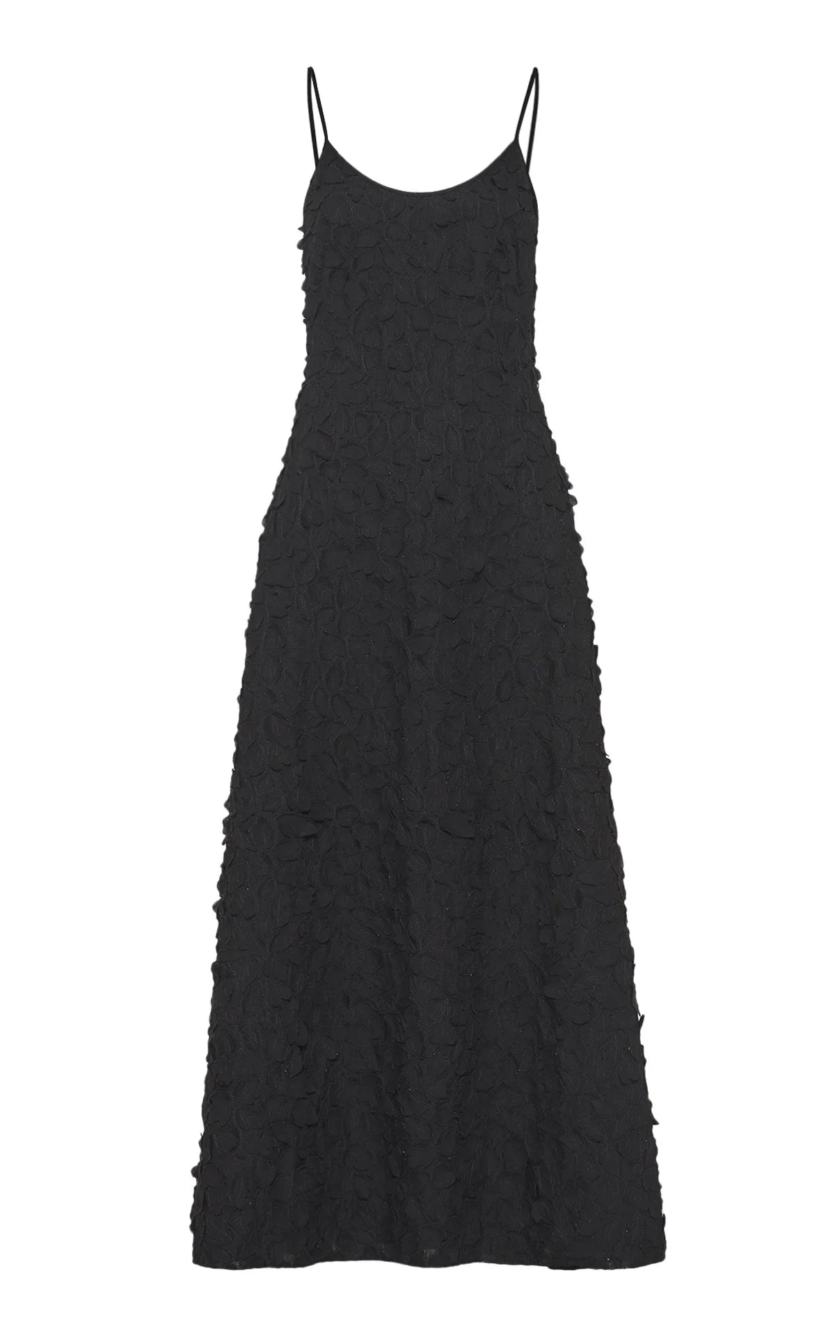 Nexus Embroidered Leaves Maxi Dress in Black Linen