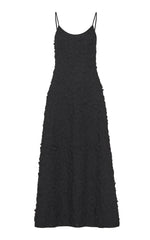 Nexus Embroidered Leaves Maxi Dress in Black Linen