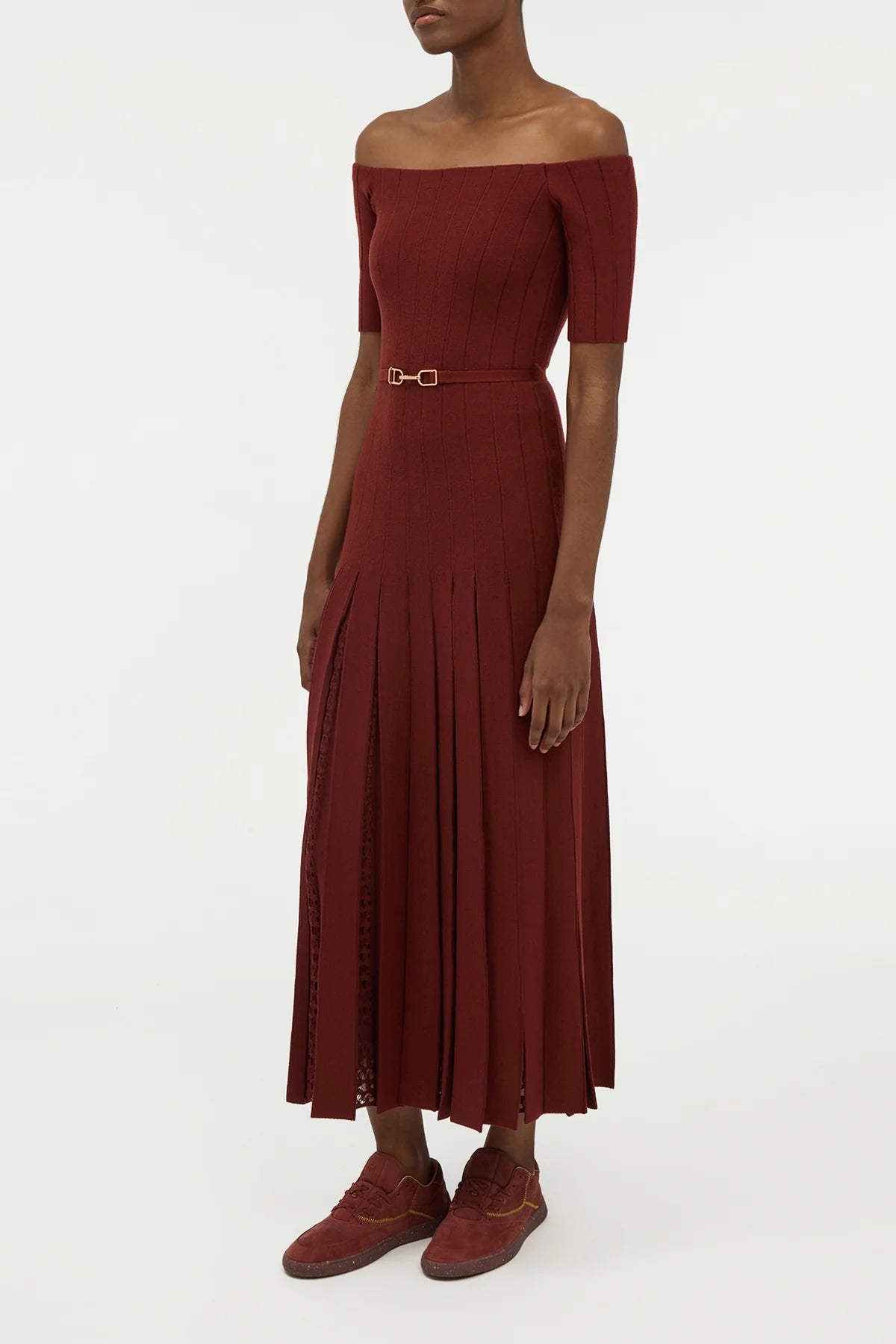 Kurt Knit Pleated Maxi Dress in Burnt Sienna Merino Wool