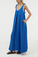 Aras Maxi Dress in Cobalt Linen Silk