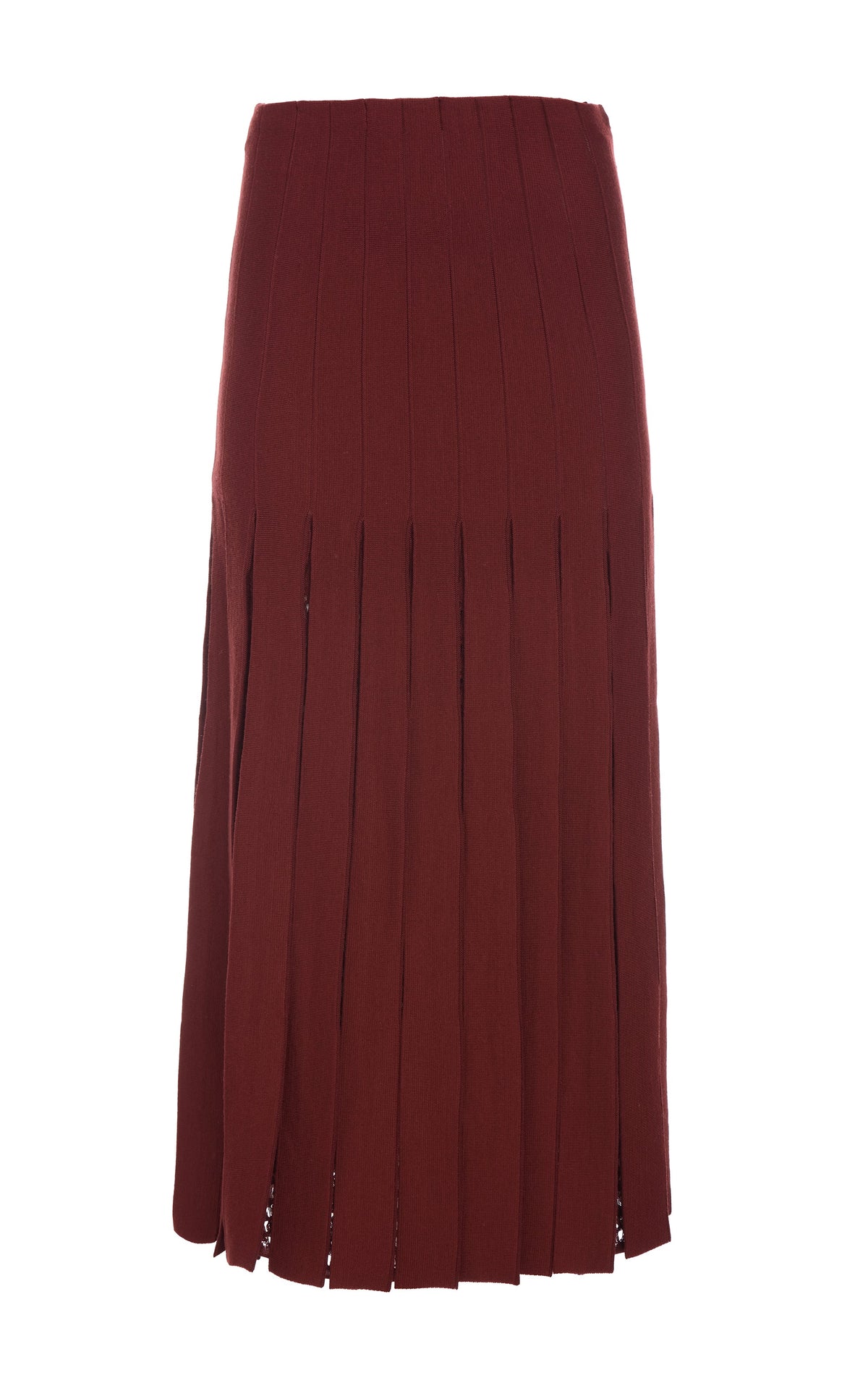 Debutante Knit Pleated Maxi Skirt in Burnt Sienna Merino Wool