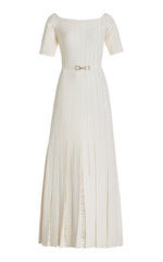 Kurt Knit Pleated Maxi Dress in Ivory Merino Wool