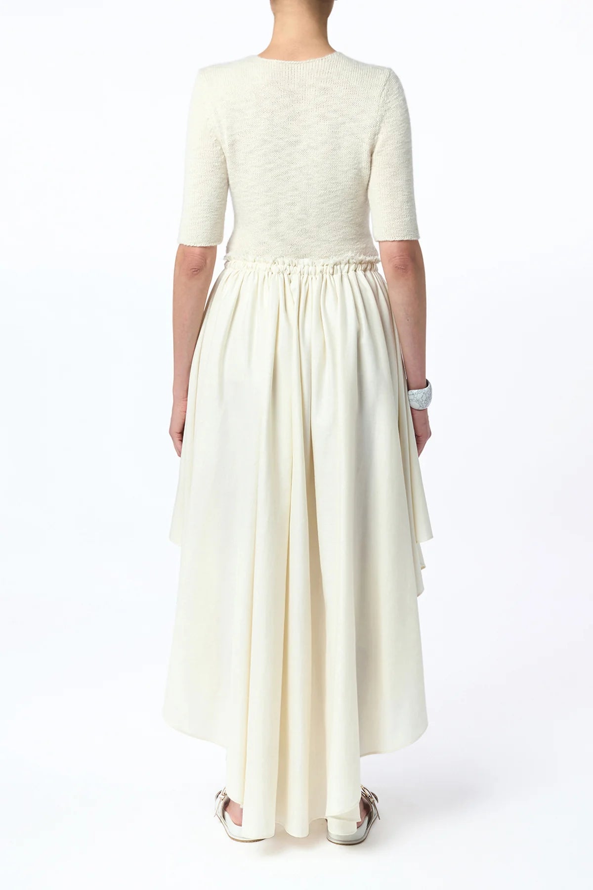Dea Pleated Maxi Skirt in Ivory Virgin Wool Silk Linen