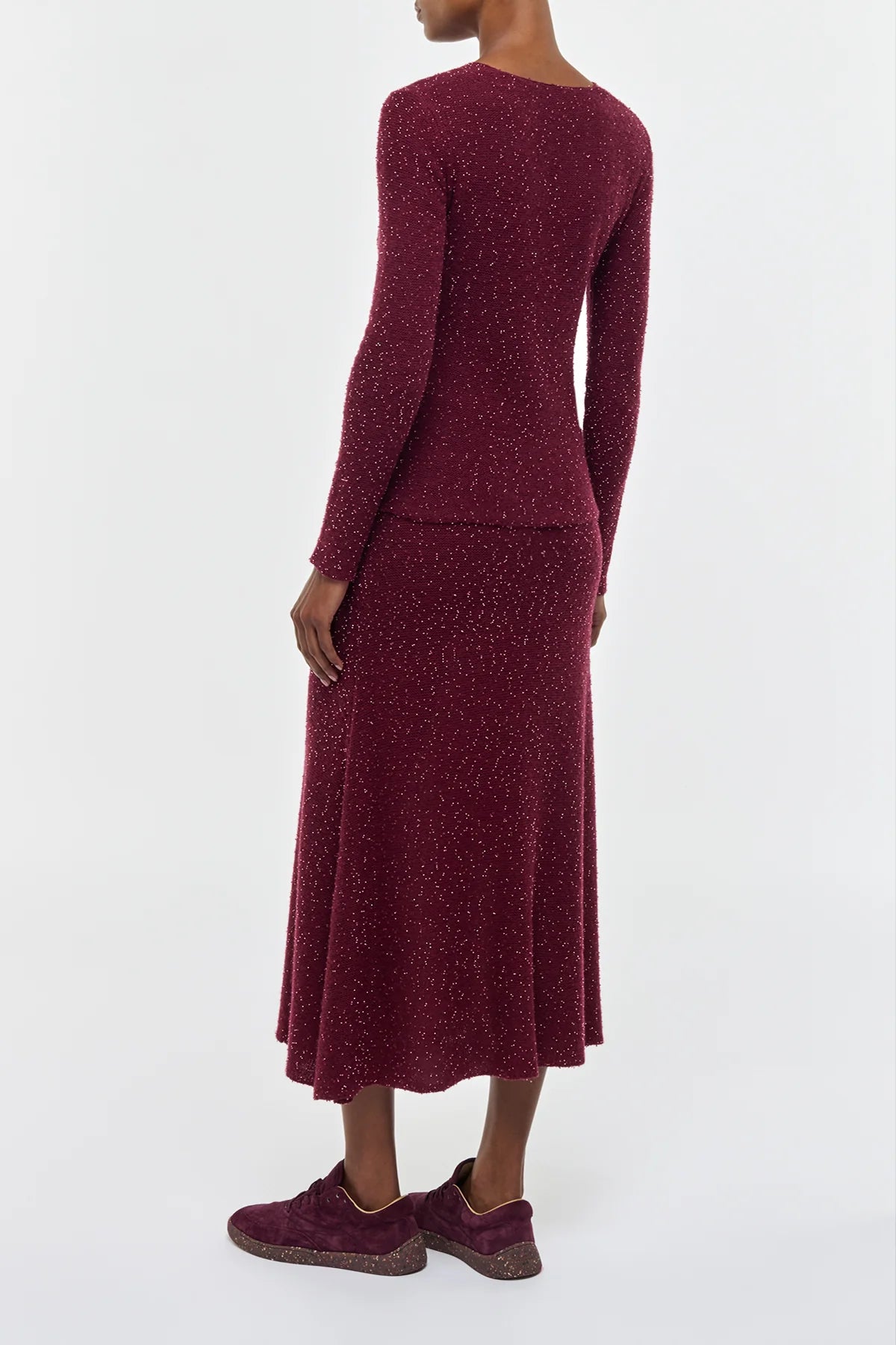 Sabine Knit Midi Skirt in Bordeaux Beaded Cashmere Silk