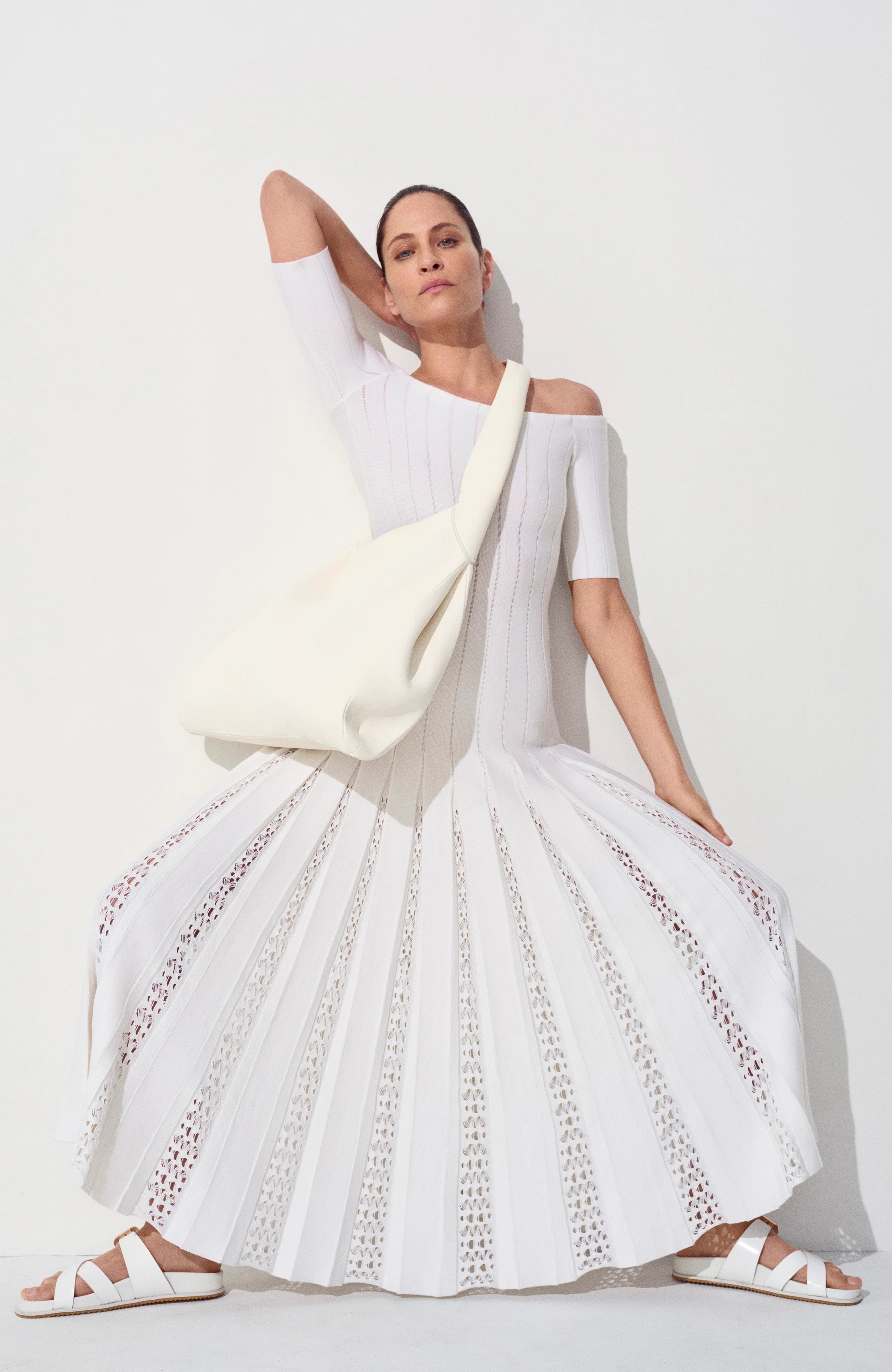 Kurt Knit Pleated Maxi Dress in Ivory Merino Wool