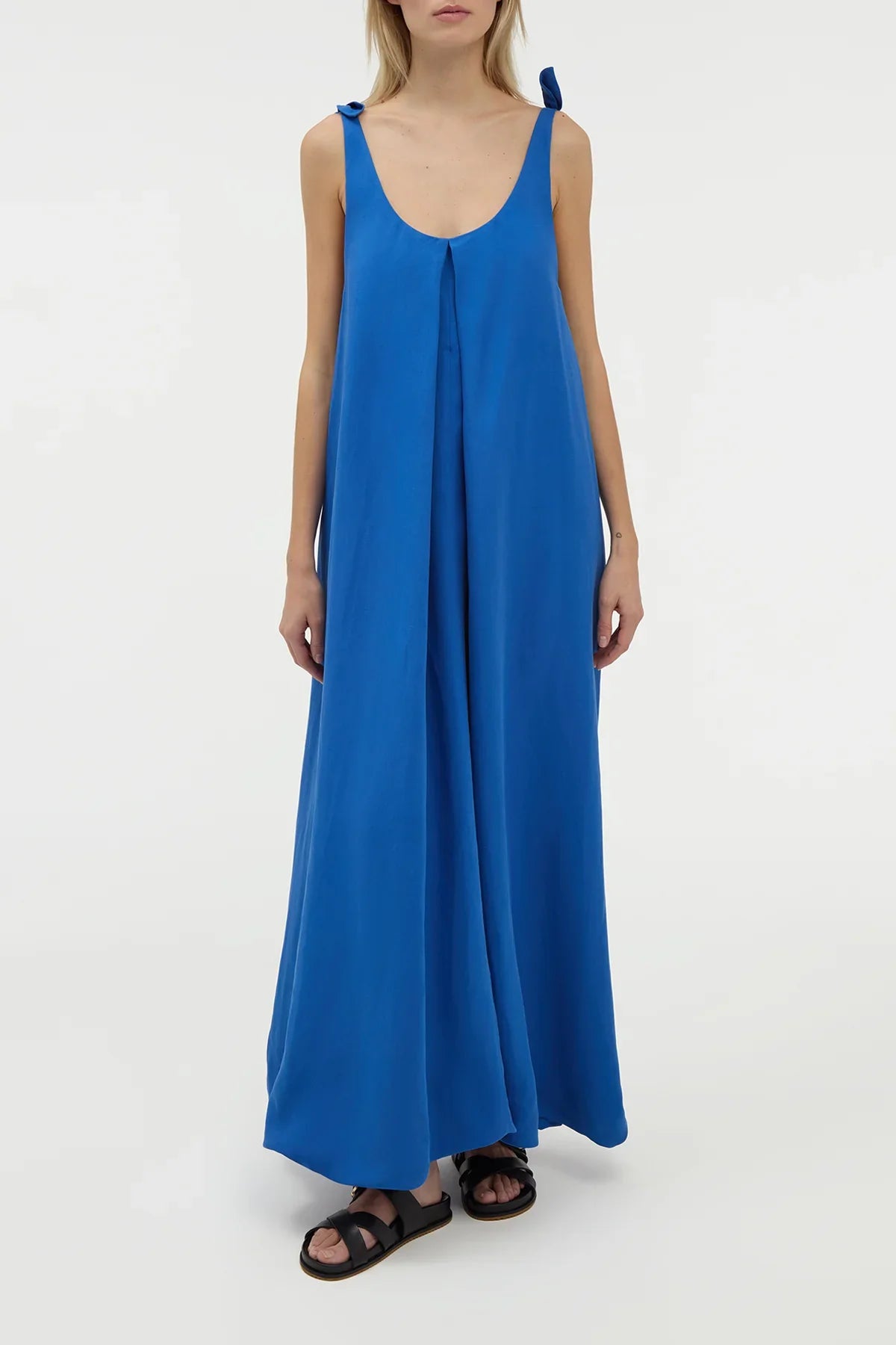 Aras Maxi Dress in Cobalt Linen Silk