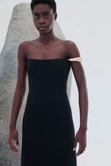 Anica Maxi Dress in Black Wool Silk Cady