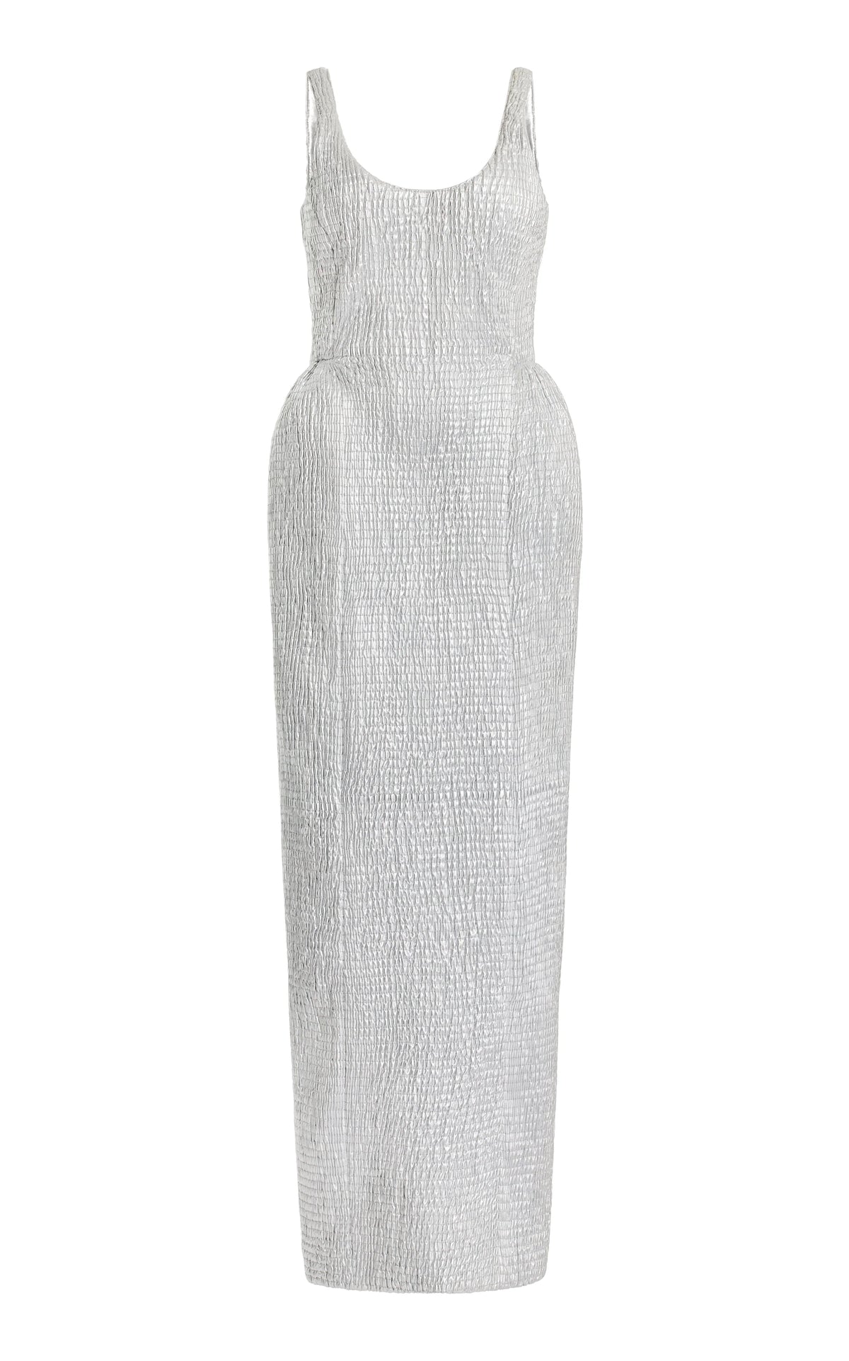 Girard Shirred Maxi Dress with Lining in Silver Metallic Nappa Leather