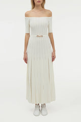 Kurt Knit Pleated Maxi Dress in Ivory Merino Wool