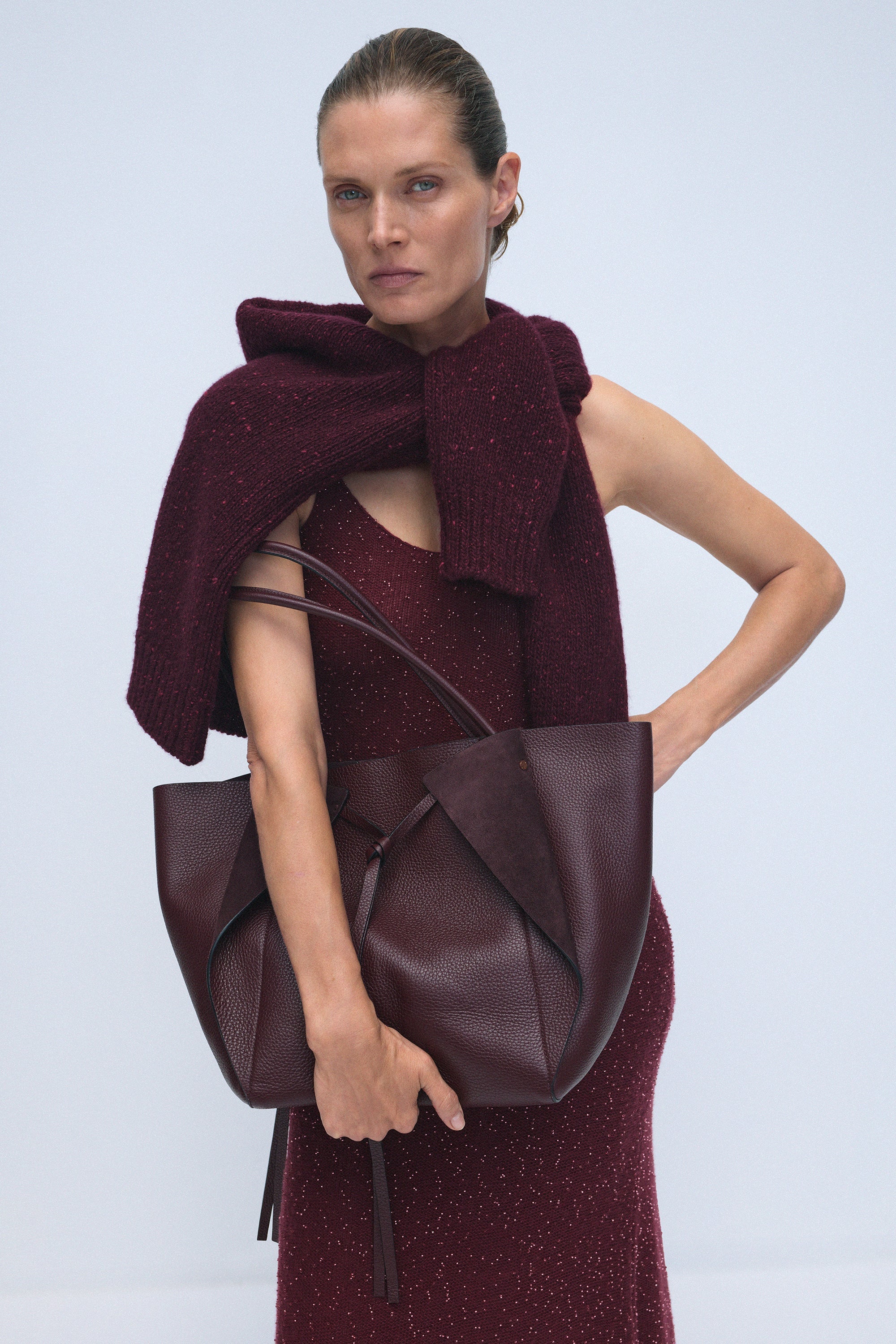 Florian Knit Maxi Slip Dress in Bordeaux Beaded Cashmere Silk