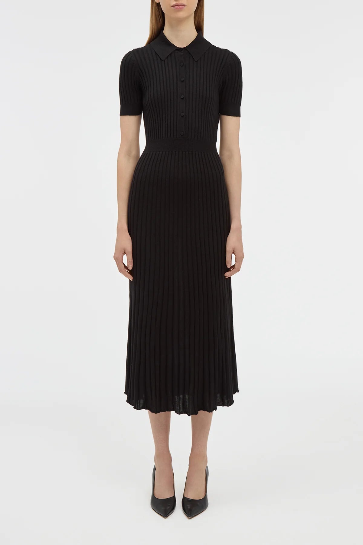 Amor Knit Midi Dress in Black Cashmere Silk