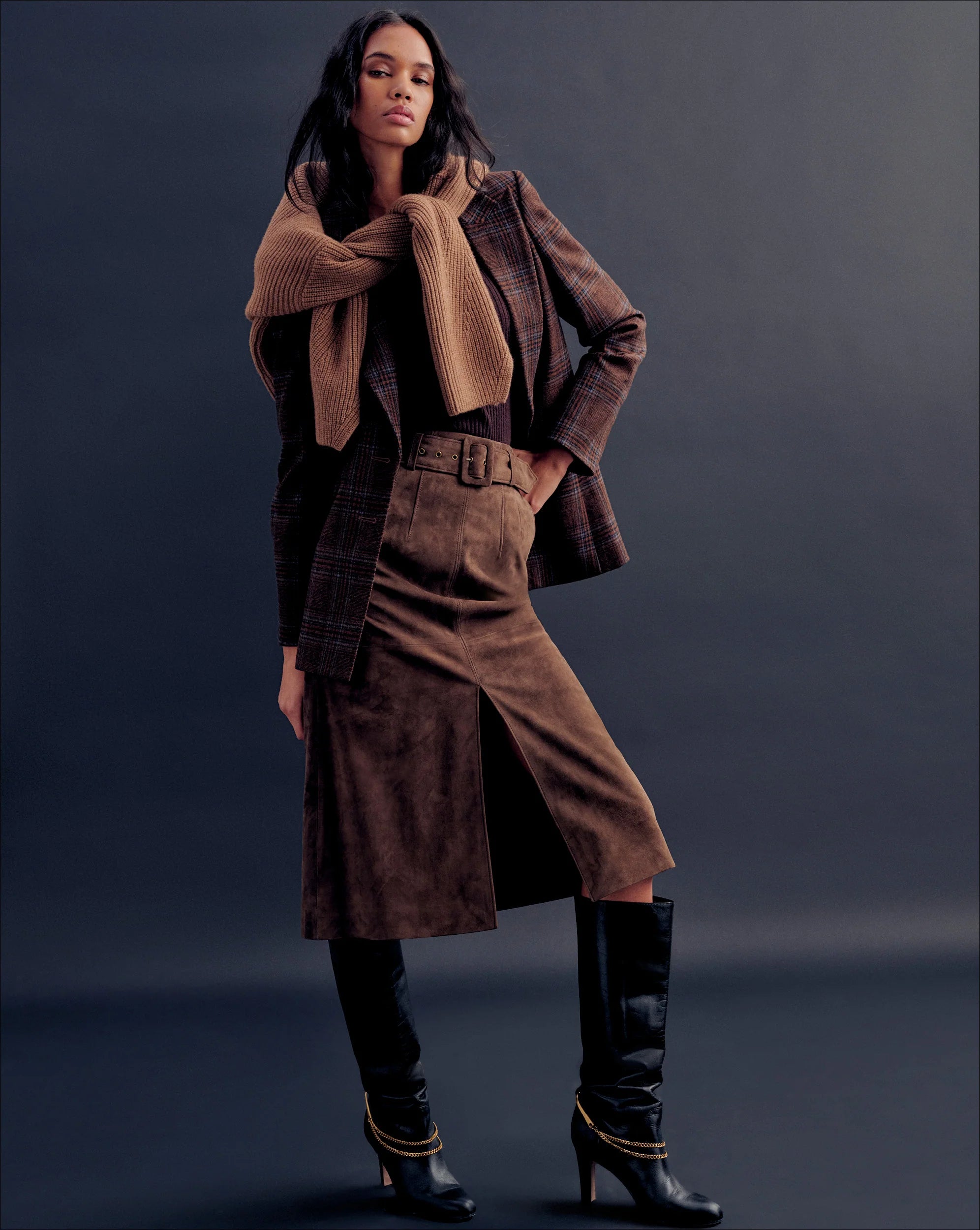 Alexie Suede Midi Skirt