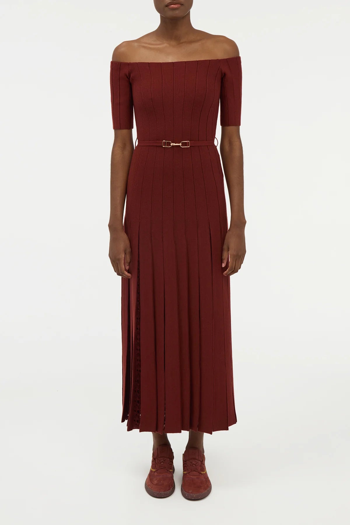 Kurt Knit Pleated Maxi Dress in Burnt Sienna Merino Wool