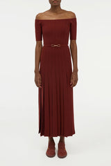 Kurt Knit Pleated Maxi Dress in Burnt Sienna Merino Wool