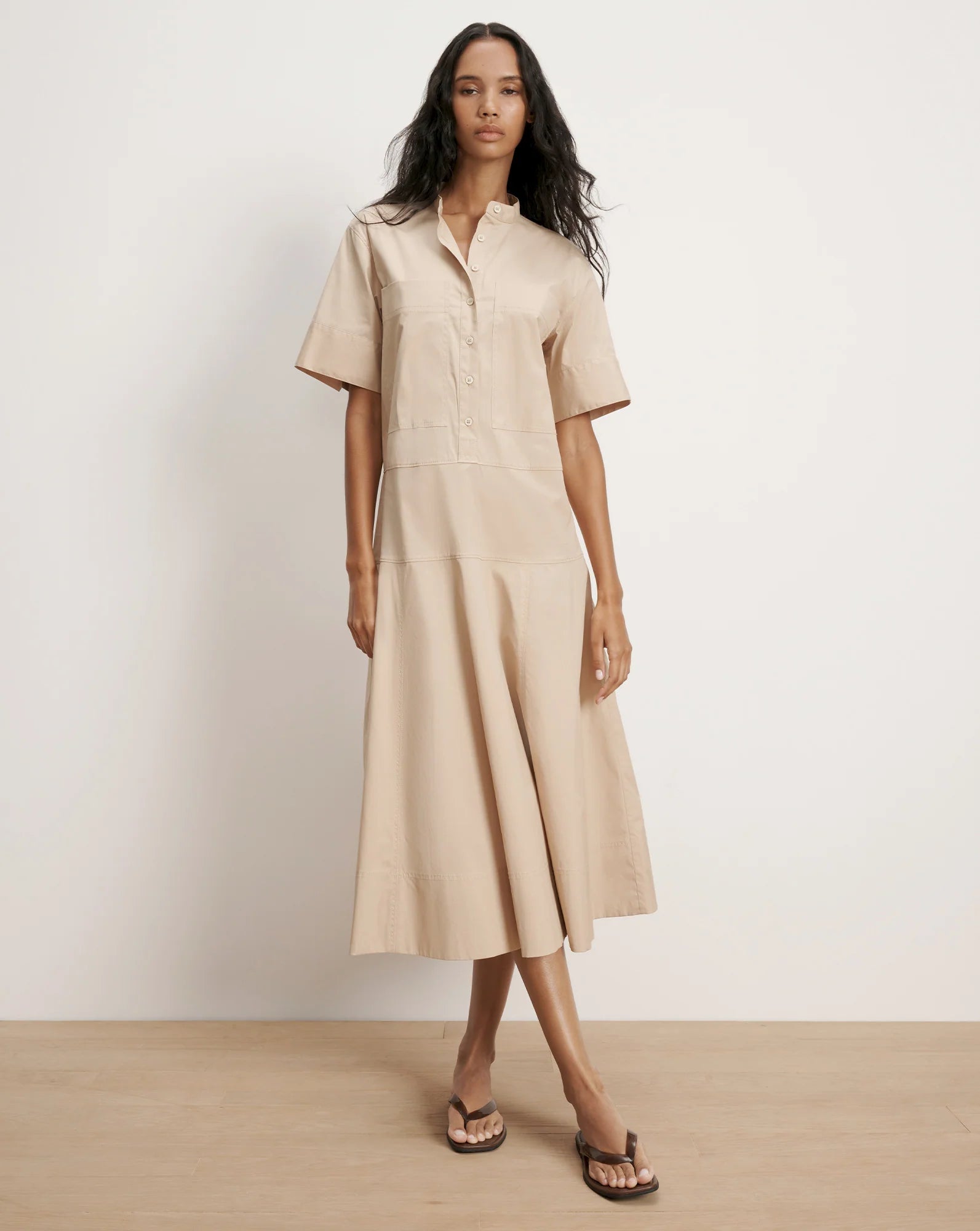 Cam Drop-Waist Midi Shirtdress