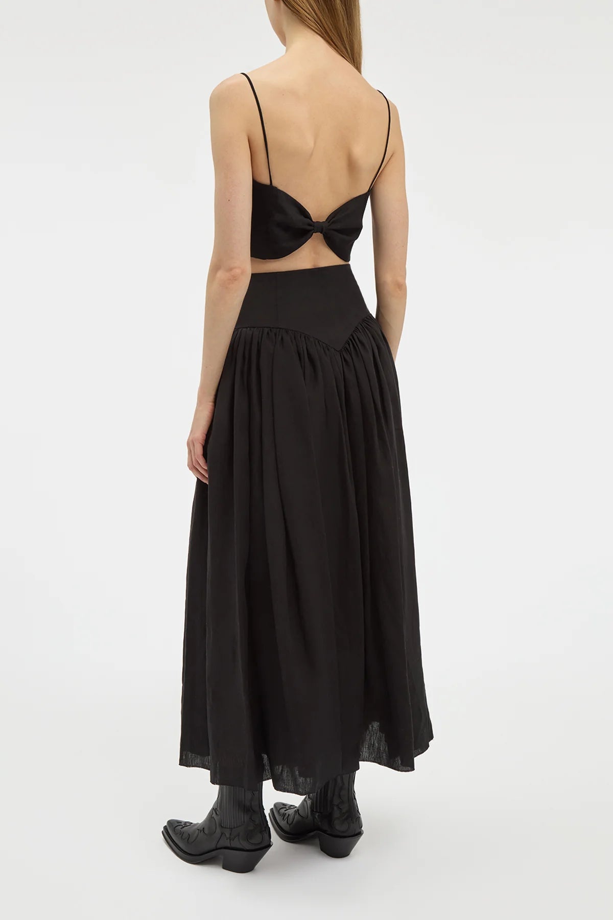 Juniper Maxi Pleated Skirt in Black Aloe Linen