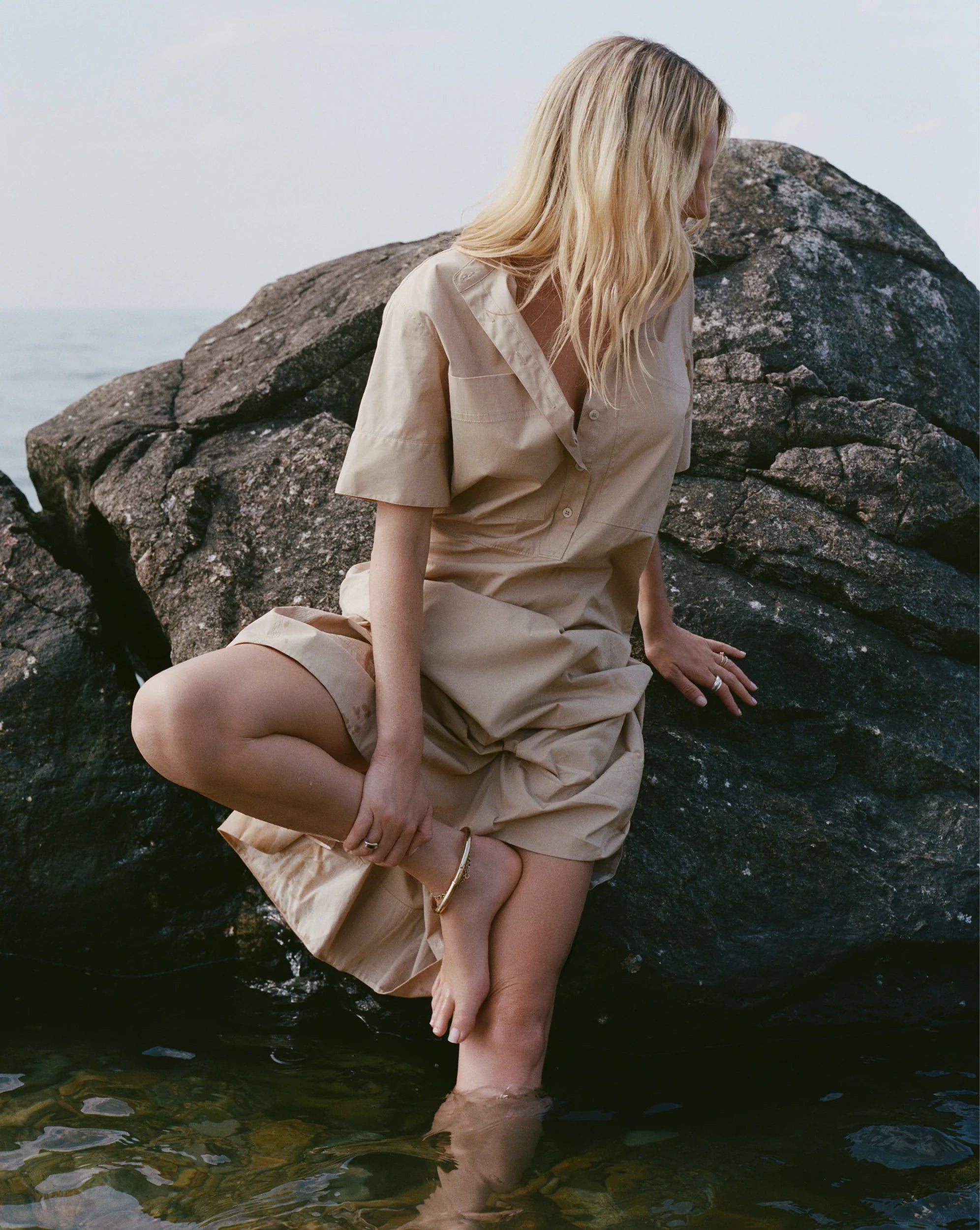 Cam Drop-Waist Midi Shirtdress