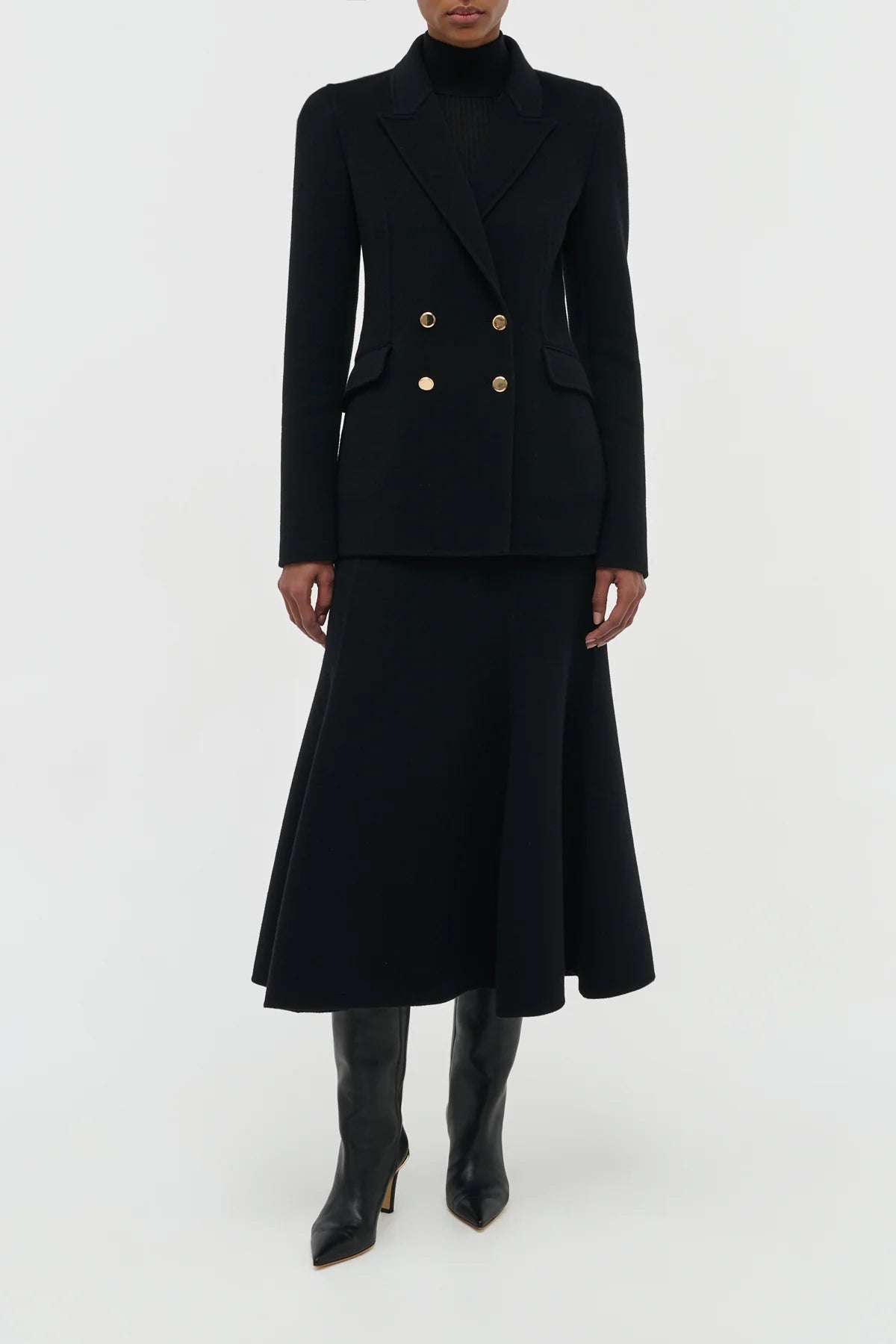 Patterson Midi Skirt in Black Double-face Recycled Cashmere